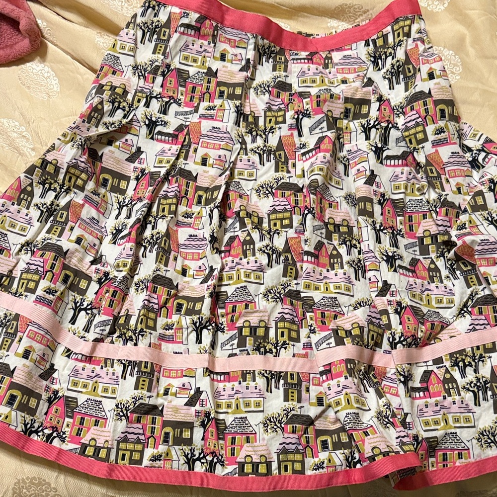 Bernardo Colorful Village Print A-Line Skirt